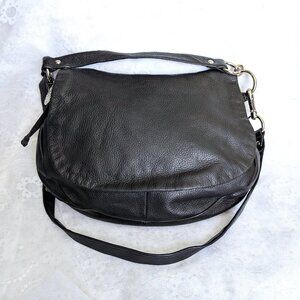Coach Ali B0973 BLACK Pebbled Leather Saddle Flap Crossbody Shoulder Hobo Bag